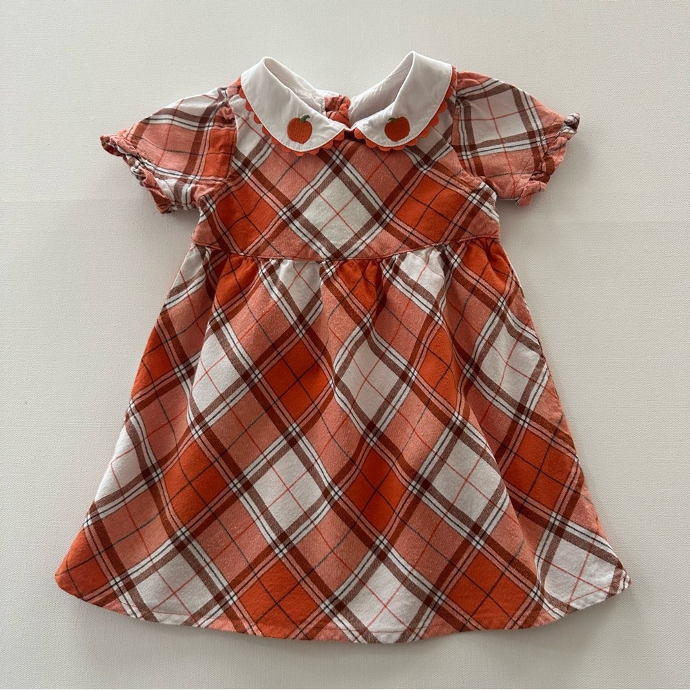 Gymboree 12-18 Months Baby Girl Pumpkin Plaid Flannel Dress Orange Fall